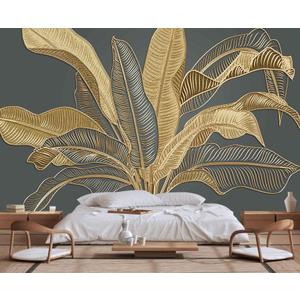 Large Banana Leaf Wallpaper on Gray Background, Art Wall murals for Bedroom, Living Room, Bathroom(Non-self-Adhesive) (127" x 77", 106)