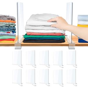 10 Pack Acrylic Shelf Dividers, Clear Shelf Divider for Closet Organization, Closet Shelf Separators for Clothes/Purses, Wood Shelves Organizers in Bedroom, Kitchen, Office, Cabinets, Bathroom Storage
