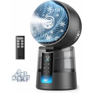 DREO TurboCool Misting Fan 516, 5℉ Drop Cooling Fans that Blow Cold Air, 150°+30° Omni-directional Oscillating, Evaporative air cooler, 26 ft/s Wind, Ultrafine Mist, 20dB Quiet, 6 Speeds 2 Modes, Grey, 15.7 Inches