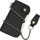 Genuine Leather Long Wallet for Men, Large Capacity Purse Clutch Bag Handbag Checkbook Cash Credit Cards Phone Holder (Chain wallet-Black)