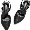 mysoft Women's Dress Shoes Low Heels 2 inch Kitten Pumps Slingback Wedding Party Medium/Wide Width Shoes (Black Glitter)