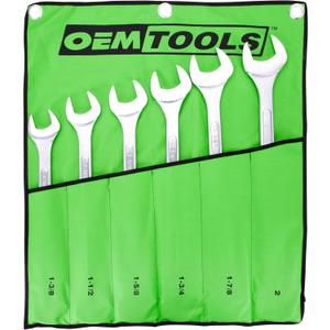 OEMTOOLS 22113 SAE Jumbo Angle Head Wrench Set, Large Fastener Access for Heavy-Duty Maintenance, 6 Piece 1-3/8" to 2" Wrenches, Chrome Finish, Carbon Steel, Wrench Roll Included