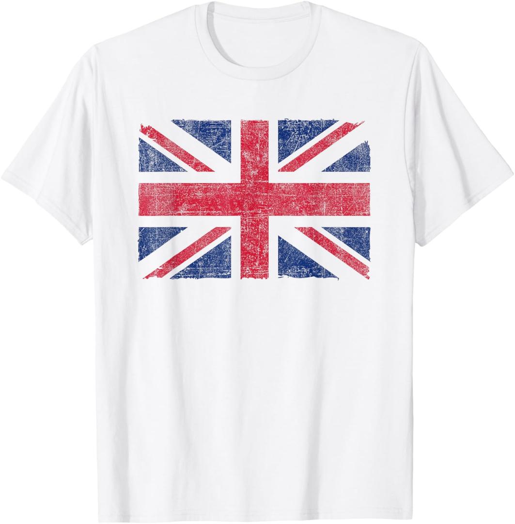 Retro Union Jack Vintage British Flag Great Britain UK T-Shirt, White, Large 