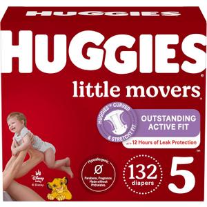 Huggies Size 5 Diapers, Little Movers Baby Diapers, Size 5 (27+ lbs), 132 Count (2 Packs of 66)