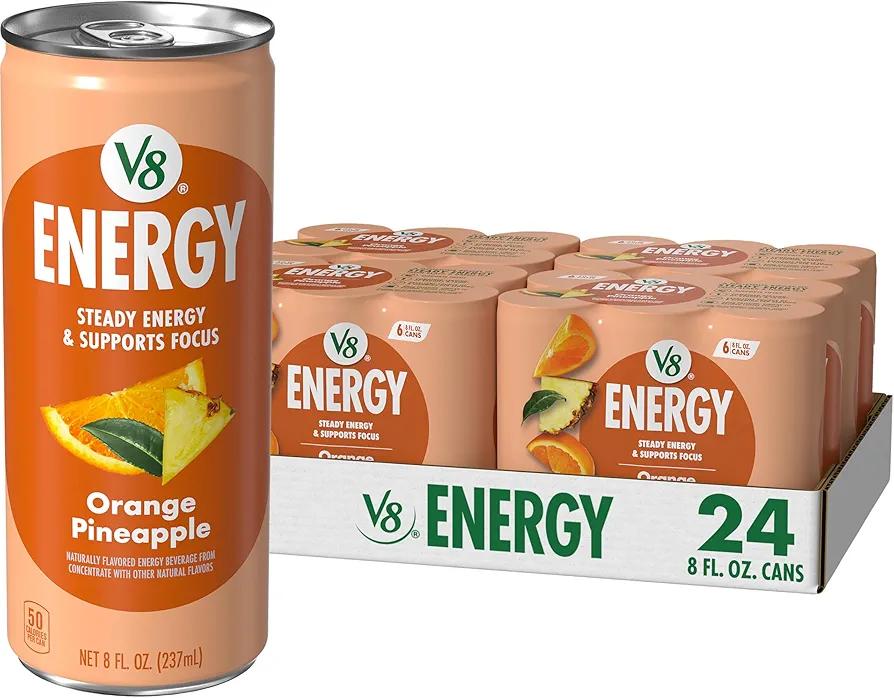 V8 Energy Orange Pineapple Energy Drink, 8 fl oz Can (24 Pack) BB NOV 08 2026