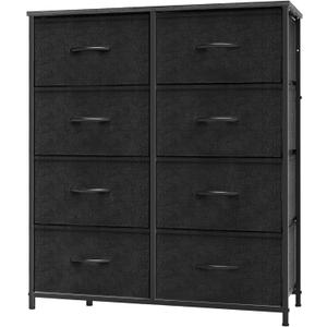 OLIXIS Dresser for Bedroom,8 Storage Fabric Drawers, Metal Frame and Wooden Top, Tall Storage Drawer Dresser for Closet with Easy Pull Handles for Living Room, Entryway, Small Space Black