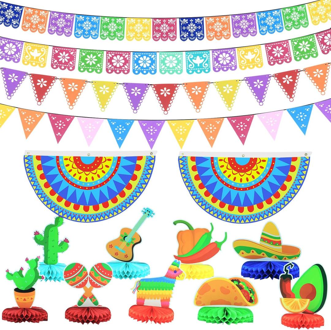 Fiesta Decorations Cinco De Mayo Decorations Centerpiece,Fiesta Birthday Decorations,Table Decoration for Birthday Wedding Rainbow Mexican Party Decor Supplies15Pcs