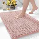 Bathroom Rugs Non Slip Washable, Extra Thick Soft Chenille Absorbent Bath Mat, High Density Barrier Non Slip Backing, Quick Dry Plush Shaggy Floor Carpet for Tub&Shower 24x17, Pink
