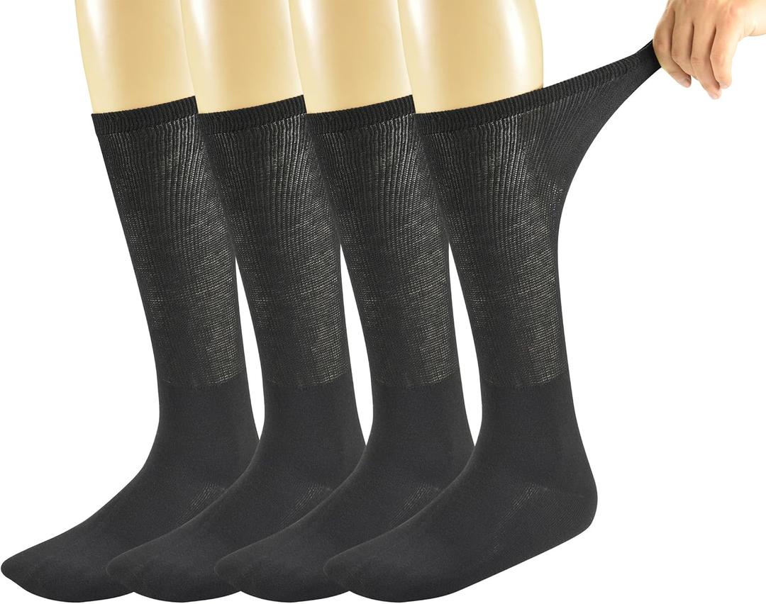 Yomandamor Mens Diabetic Over The Calf Socks,4 Pack Size 10-13 (Black)