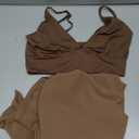 Women Sexy 2 Piece Outfits Dress Chiffon Strap Deep V Neck Bra Crop Top High Split Maxi Dresses Skirt Set (Small, Brown)