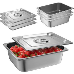 1/2 Size Hotel Pan with Lids 4 Pack, 4'' Deep Steam Table Pan, 12.8''L x 10.4''W Stainless Steel Pans for Home, Party, Hotel, Buffet