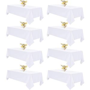 8 Pack White Tablecloth Rectangle 60x126 Inch Polyester Tablecloth for 8 Foot Tables, Wrinkle Resistant Washable Fabric Table Covers for Wedding, Party, Banquet, Buffet