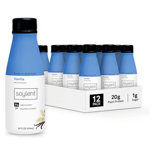 Soylent Vanilla Meal Replacement Shake, Ready-to-Drink Plant Based Protein Drink, Contains 20g Complete Vegan Protein and 1g Sugar, 14oz, 12 Pack, Best By: 10 FEB 2027