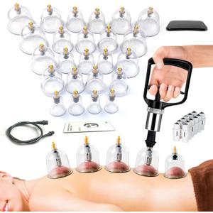 AIKOTOO Cupping Set Massage Therapy Cups Cupping Kit for Body Cellulite 24 Suction Cups (Black Hand Pump)