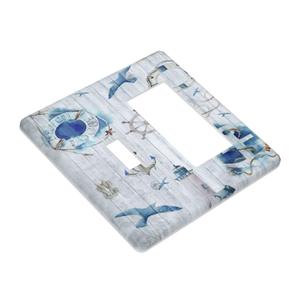 Ocean Life Light Switch Cover Plates/Outlet Covers, Blue Shark and Shells for Beach Decor, Thermoplastic Wall Plates, Standard Size Toggle Rocker