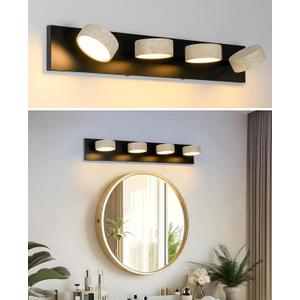 27.6" Natural Travertine Vanity Light, 4 Lights 360° Rotatable Stone Shade
Wabi Sabi Vanity Lights Fixture with Stone Lampshade & Black Metal Base, Ideal for Bathroom Bedroom Living Room, 4 Lights