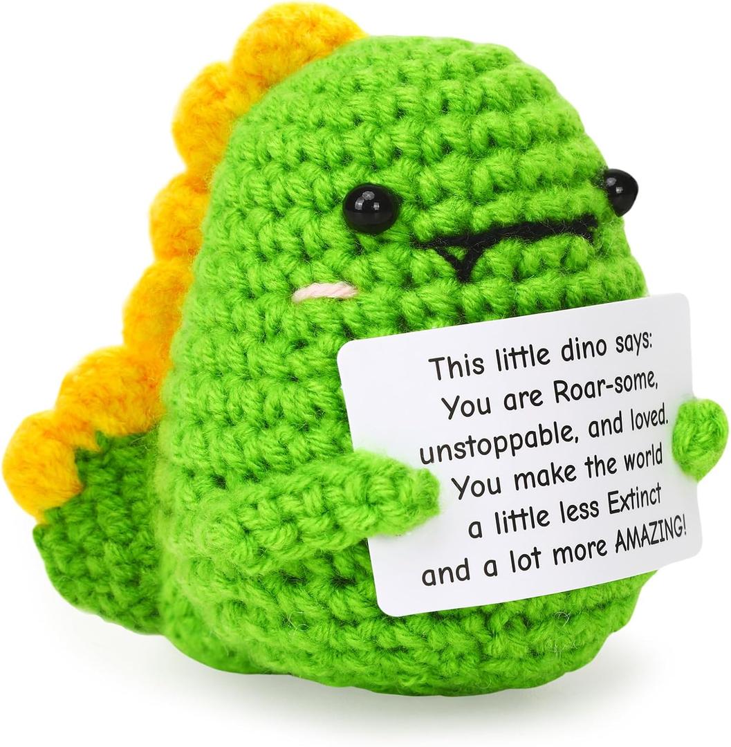 Mini Funny Positive Dino Emotional Crochet Animals Dinosaur Knitted Doll for Coworkers Students Teachers Best Friend Inspirational Birthday Gifts for Women Men Teens Graduation