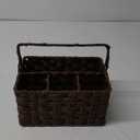 NiHome Wicker Flatware Basket with Four Compartments, Handwoven Imitation Rattan Utensil Organizer with Durable Metal Wire Frame, Portable Handle for Kitchen, Dining, Outdoor Events, Office (Brown)