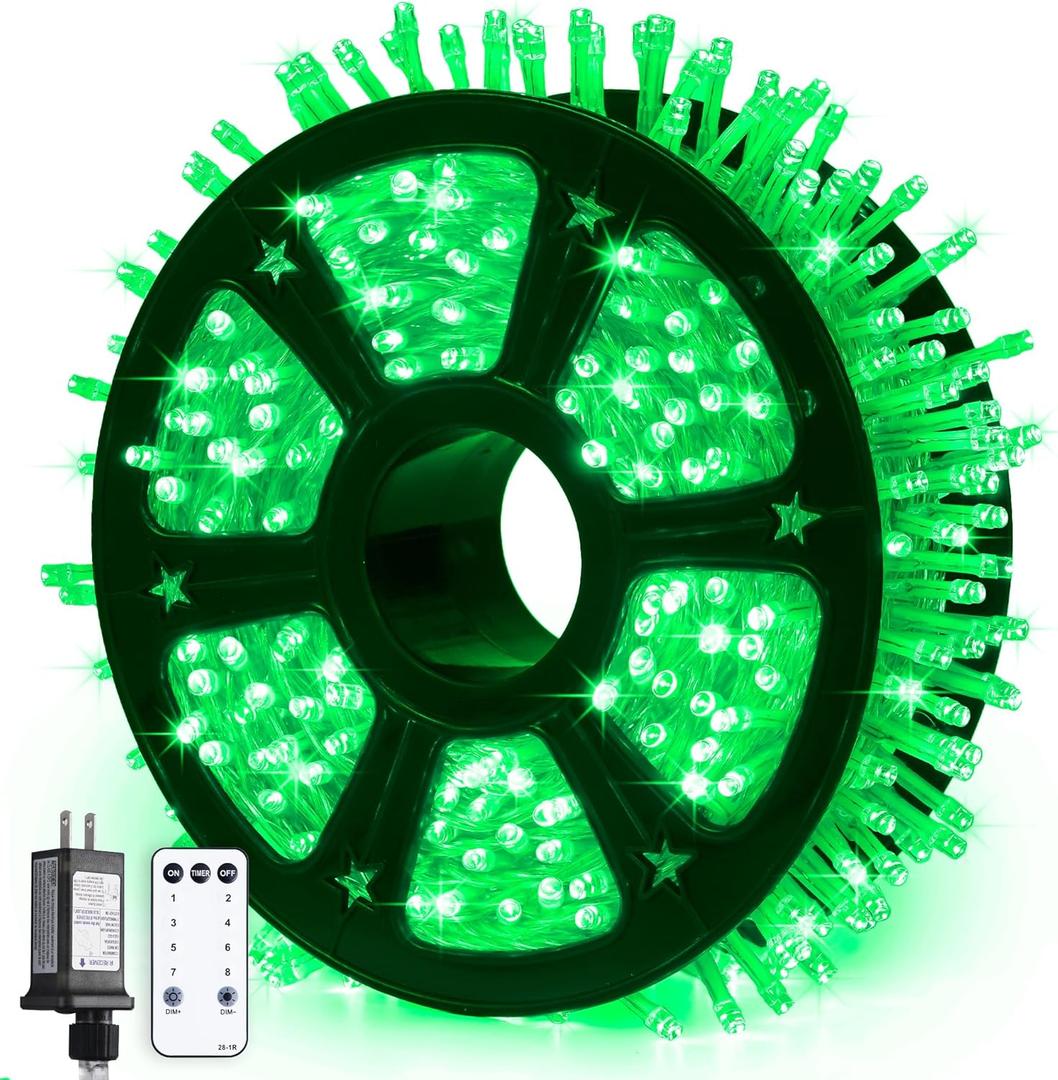 JMEXSUSS 600 LED Green St Patricks Day String Lights, 168Ft Clear Wire Christmas Lights for Indoor Outdoor Tree Yard Party Decor, Plug-in, 8 Mode with Remote