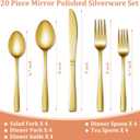 20 Pcs Gold Silverware Set, Stainless Steel Flatware Set for 4, Food-Grade Cutlery Set, Mirror Polished Tableware Eating Utensils Set for Home Kitchen, Include Knife Fork Spoon Set, Dishwasher Safe