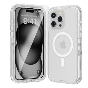 Luckwhale for iPhone 15 Pro Max Case, Fits Magsafe,Heavy Duty Shockproof Protection Phone Cases with Screen Protector*1, Magnetic Transparent Protective Cover for iPhone 15 ProMax 6.7 '', Clear