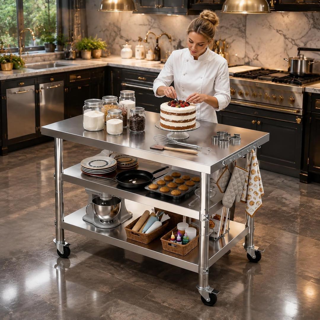 Stainless Steel Kitchen prep and Work Table with Wheels,40x24in,Multi-Size