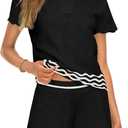 Saodimallsu Womens Sweater Sets 2 Piece Outfits Short Sleeve Polo V Neck Knit Tops Waves Shorts Matching Lounge Set (XLarge, Black)