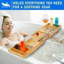 Foldable Bathtub Tray Expandable to 109cm with Bath Bomb and Scented Candle, Adjustable, Waterproof Bamboo Bathtub Caddy with Anti Slip Grip Pads for Home Spa