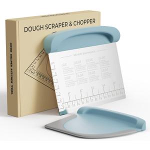 Bench Scraper Dough Cutter Tool - Bowl Pastry Scraper for Bread Cake Pizza, Bench Knife Kitchen Dough Scraper for Baking, Stainless Steel Food Scraper with Grip Handles & Measuring Scal, Blue