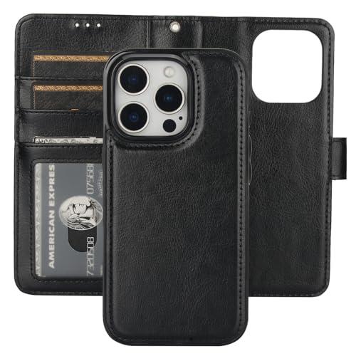 Bocasal Detachable Wallet Case for iPhone 16 Pro RFID Blocking Card Slots Holder Premium PU Leather Magnetic Kickstand Shockproof Wrist Strap Removable Flip Protective Cover 5G 6.3 inch (Black)