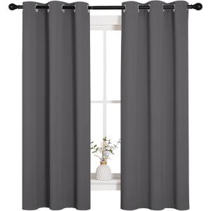 NICETOWN Grey Blackout Curtain Panels for Bedroom, Thermal Insulated Grommet Top Blackout Draperies and Drapes (2 Panels, W34 x L63 inches, Grey)