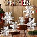 Bucherry 12 Pcs Wooden Snowflake Table Decor 3D Snowflake Tabletop Signs and Centerpiece for Christmas Xmas Winter Wonderland Decorations Home Party(White)