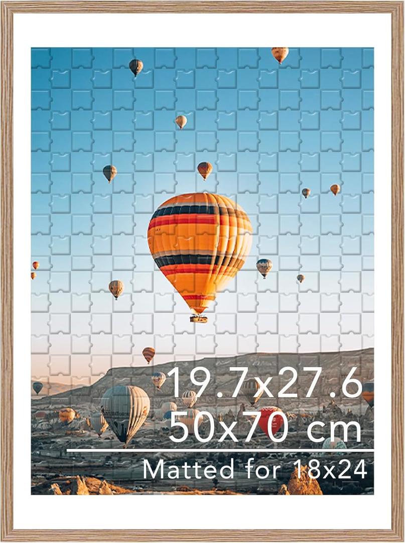 JCJMY 19.7x27.6 Puzzles Frame for 50x70 cm Puzzles Poster Photo Picture, Display 18x24 with Mat or 19.7 x 27.6 without, Wall Hanging 19.7 by 27.6 inch 1000 Pieces Puzzles Frame, Rustic Brown