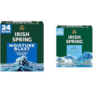 Irish Spring Bar Soap for Men, Moisture Blast, 3.7 Oz, 24 Pack & Icy Blast Bar Soap for Men, Mens Soap, Smell Fresh and Clean 12 Hours