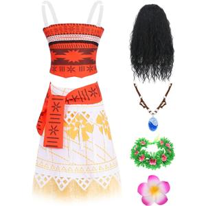 Women Girls Princess Costume Set with Wig Necklace Hairpin Headband for Halloween Ocean Theme Party (140 (9-10 Years))