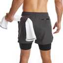 Surenow Mens 2 in 1 Running Shorts Quick Dry Athletic Shorts with Liner, Workout Shorts with Zip Pockets and Towel Loop (Gray, XL)
