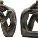 Lukitas Unique Decorative Girl Thinker Bookends, Non-Slip Book Holder, Home Office Bookshelf Decor, Creative Desktop Ornaments for Study Room Hotel Shelves, Resin, 1Pair/2Piece 6.5'' (Bronze)