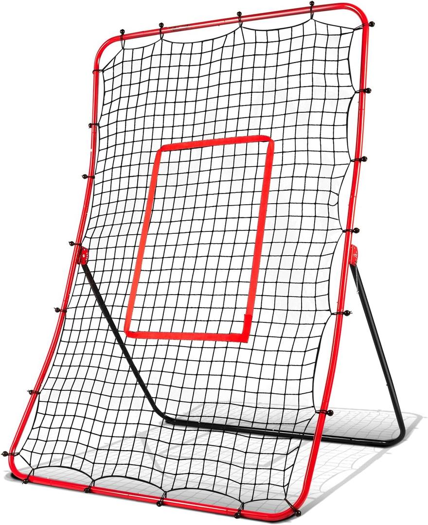 Baseball Rebounder + Pitchback Net, Angle Adjustable Simulate Grounder and Fly Ball Pitch Trainer for Pitch,Throw,Catch, Baseball & Softball Pitching and Fielding Rebound Net for All Players