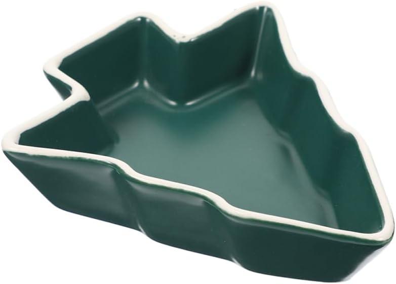 Veemoon Ceramic Christmas Tree Shaped Plate - Festive Appetizer Tray for Snacks - Dips and Desserts Holiday Serving Dish for Cookies Candy and Treats Green Color