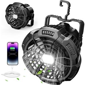 15000mAh Portable Camping Fan with Lantern, Rechargeable Battery Operated Fans with Hook, Glamping Tent Hanging Fan for RV Travel,Car Camping Essentials Accessories,Hiking Gear,Hurricane Survival Gear