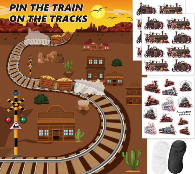 Train Party Games Supplies, Pin The Choo Choo on The Track Funny Game for Chugga Chugga Two Two Train Birthday Party Decorations Supplies