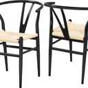 Yaheetech Set of 2 Weave Arm Chair Mid-Century Metal Dining Chair Y-Shaped Backrest Hemp Seat, Black