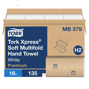 Tork Soft Xpress Multifold Paper Hand Towels White, H2 System Compatible 16 Packs X 135 Towels Each (MB579)