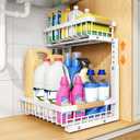 PXRACK Under Sink Organizer, Adjustable Height, 2 Tier Pull Out Under Cabinet Organizer, Slide Out Thickened Metal Under Sink Storage for Kitchen Bathroom Laundry Pantry Cabinet, White, Large-1-Pack