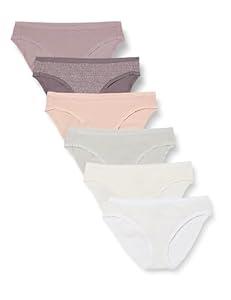 Essentials Women's Breathable Cotton Bikini Brief Underwear with Full Coverage, Pack of 6, Ditsy/Dots, Large