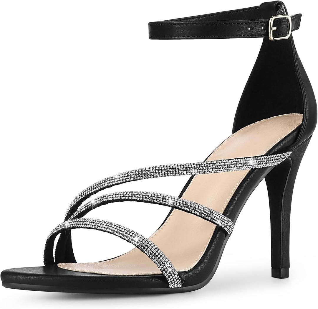 Allegra K Women's Open Toe Rhinestone Strappy Stiletto Heels Sandals (7)