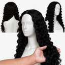 Black Water Wave Wig 28 Inch Human Hair 13x4 HD Lace Front Wigs for Women HD Transparent Lace Pre Plucked Wet and Wavy Natural Hairline Natural Black Curls for Daily Work and Holiday Parties