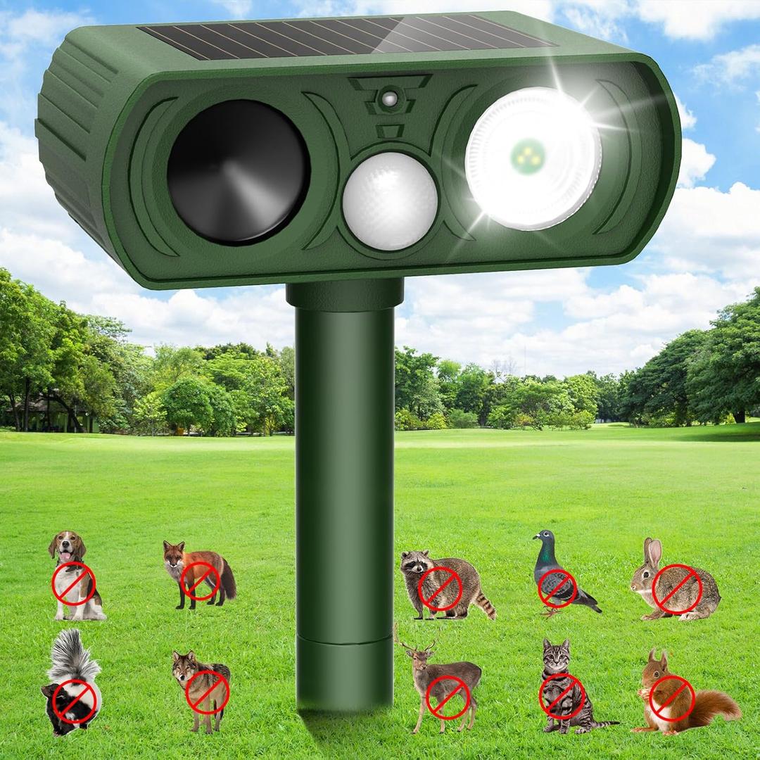 Solar Ultrasonic Animal Repellent, Deer Repellent Devices Waterproof with Motion Detection, Cat Repellent Outdoor Squirrel Skunk Rabbit Raccoon Dog Mouse Deterrents Animal Repeller for Yard Farm