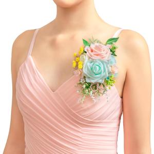 TINGE TIME Artificial Shoulder Corsages Flowers, Set of 2, Mother of The Bride Floral Corsage for Wedding Ceremony Anniversary Formal Dinner Party (MintGreen&Pink)