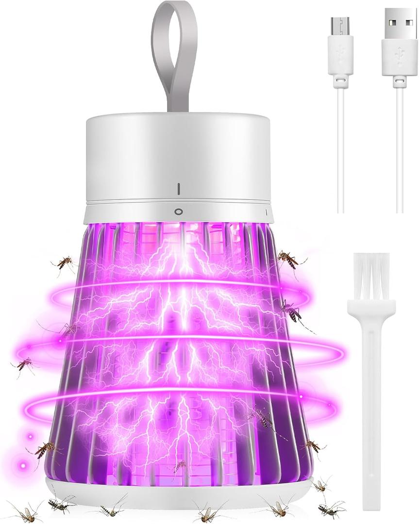 Bug Zapper Indoor, Portable Mosquito Zappers Killer, USB Power & Rechargeable Electric Fly Swatter Zapper, Mosquito Repellent Outdoor Patio, Flying Trap for Home Camping, Lightweight, Satety Gird, White 
